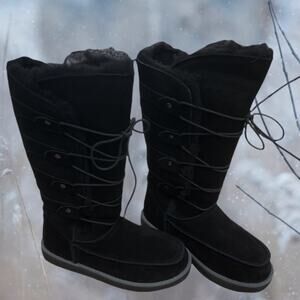 New in Box Aussie Merino Tasman Black Suede & Wool Boots Sz 4